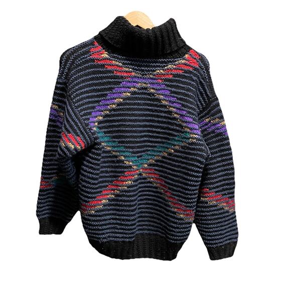 Hand Knitted in England for Artwork Multicolor Wool Turtleneck Womens Sweater NS - Picture 2 of 5